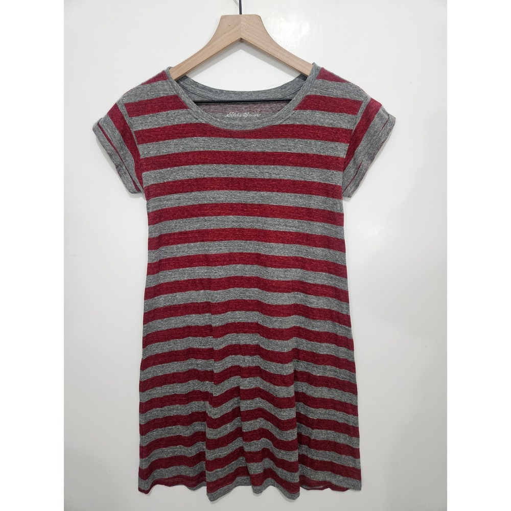 Eddie Bauer Womens Red Gray Striped Cuffed Short Sleeve T-Shirt Dress‎ XS